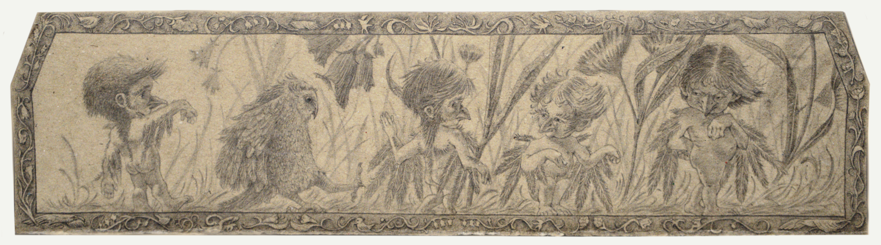 The dance of the night creatures (2026), graphite on cardboard, 9 x 36 cm